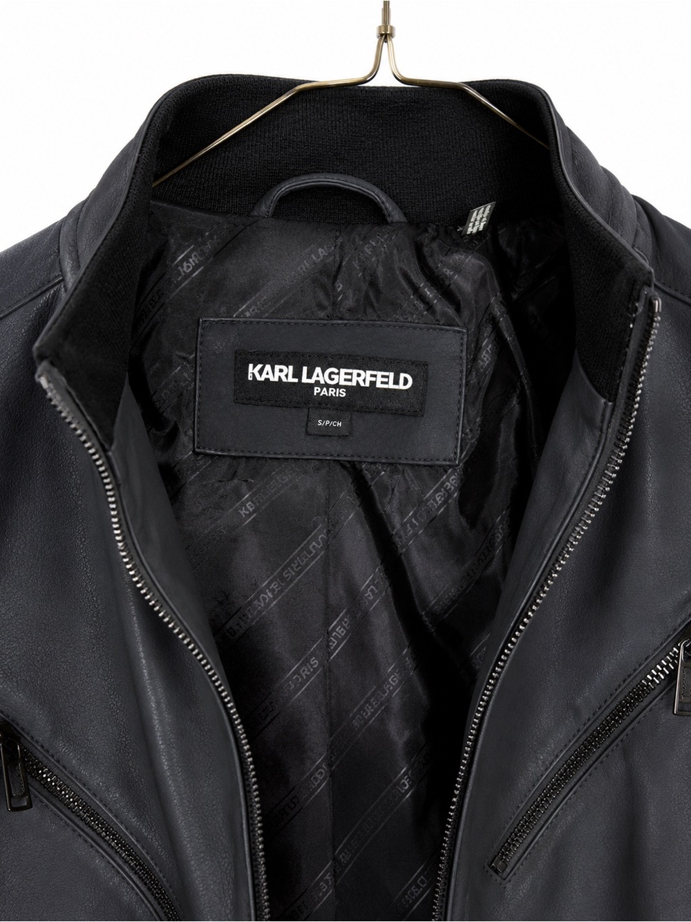 Karl Lagerfeld Black Leather Bomber Jacket